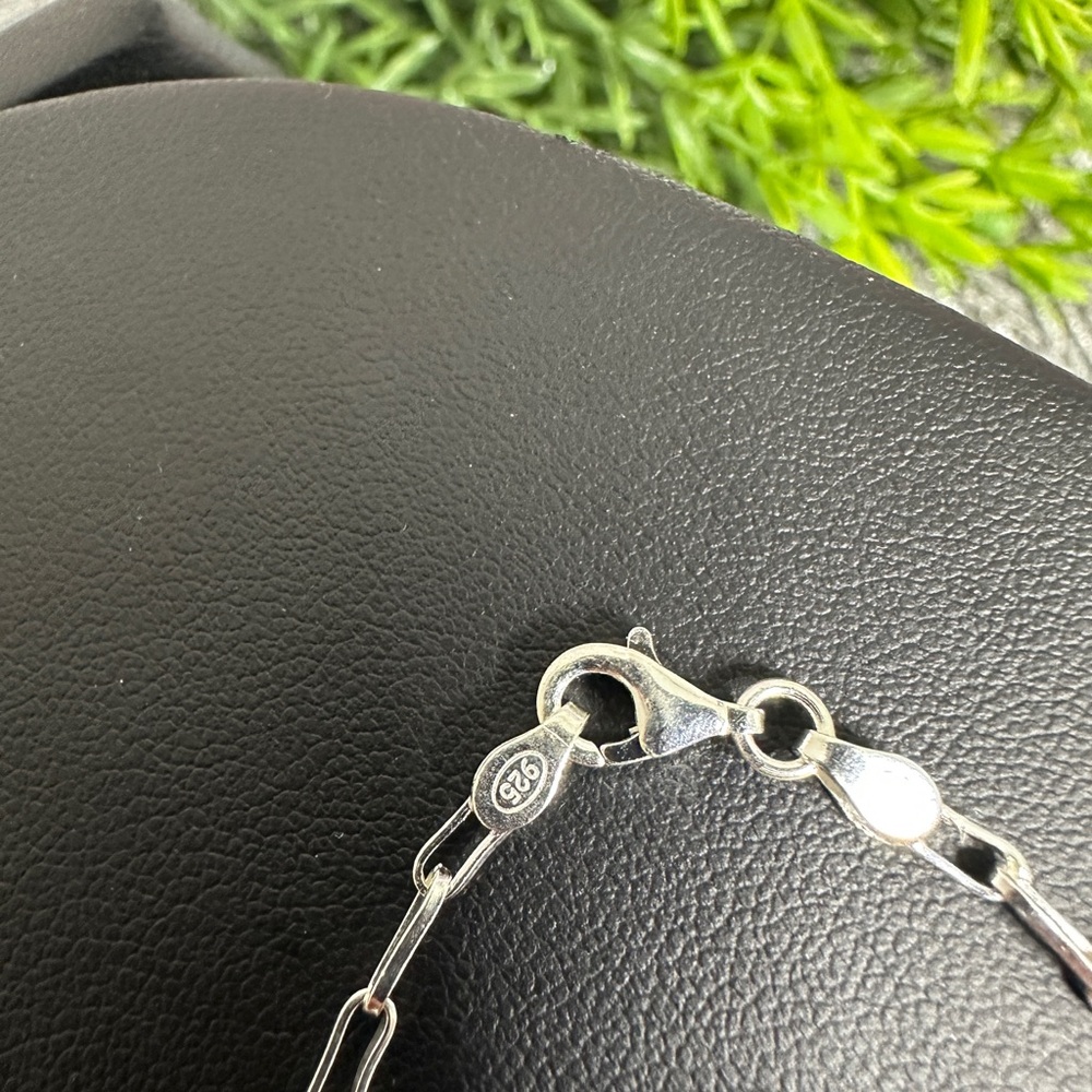 925 Sterling Silver paper clip chain Bracelet - Picture 6 of 8
